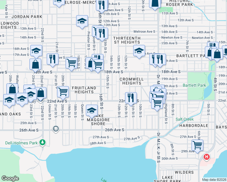 map of restaurants, bars, coffee shops, grocery stores, and more near 2042 14th Street South in St. Petersburg