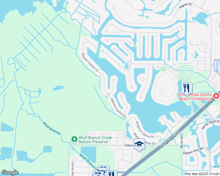 map of restaurants, bars, coffee shops, grocery stores, and more near 715 Manns Harbor Drive in Apollo Beach