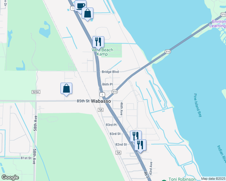 map of restaurants, bars, coffee shops, grocery stores, and more near 4126 47th Avenue in Vero Beach