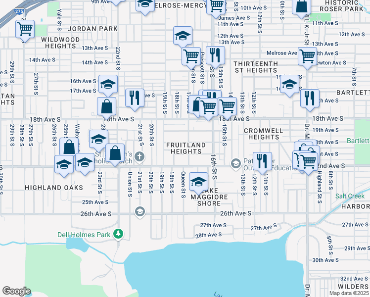 map of restaurants, bars, coffee shops, grocery stores, and more near 1718 20th Avenue South in St. Petersburg