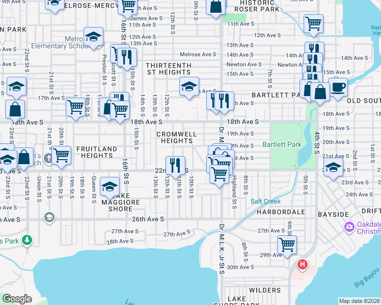 map of restaurants, bars, coffee shops, grocery stores, and more near 2010 Seminole Boulevard South in St. Petersburg