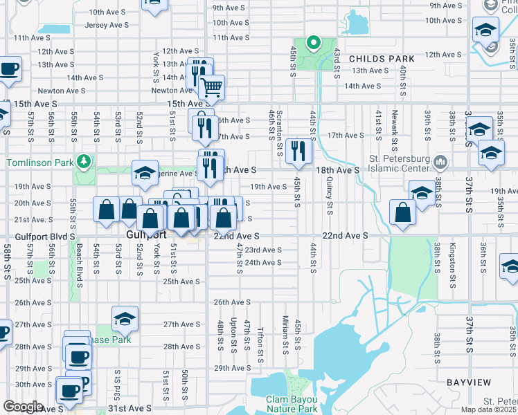 map of restaurants, bars, coffee shops, grocery stores, and more near 4642 20th Avenue South in St. Petersburg