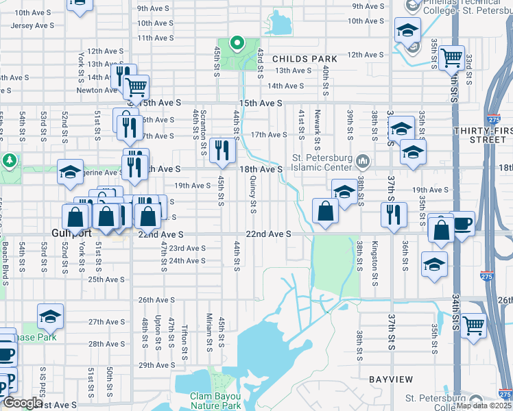 map of restaurants, bars, coffee shops, grocery stores, and more near 2010 Quincy Street South in St. Petersburg