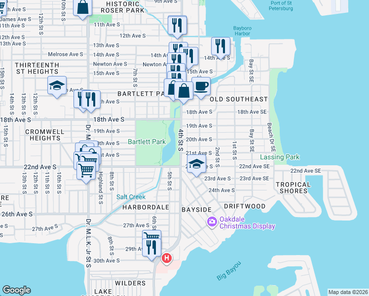 map of restaurants, bars, coffee shops, grocery stores, and more near 2026 4th Street South in St. Petersburg