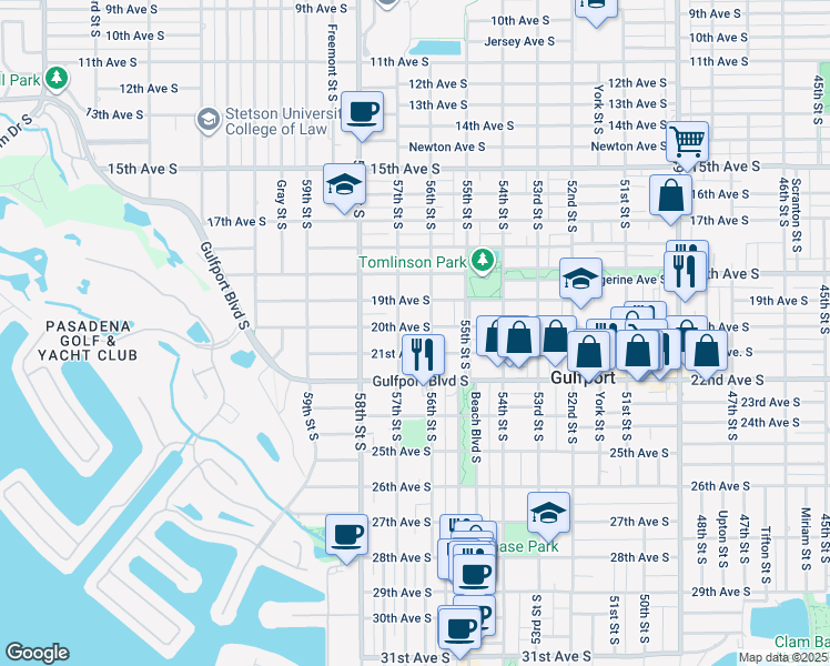 map of restaurants, bars, coffee shops, grocery stores, and more near 5610 20th Avenue South in Gulfport