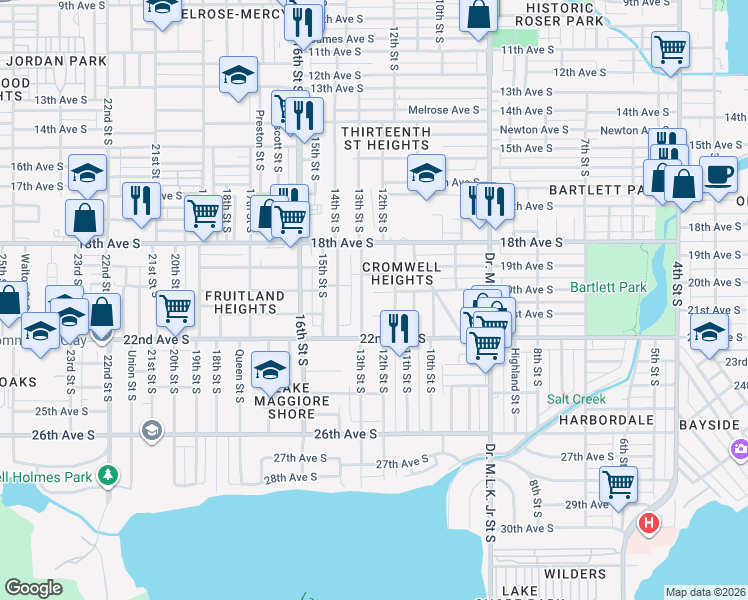 map of restaurants, bars, coffee shops, grocery stores, and more near 1232 20th Avenue South in St. Petersburg