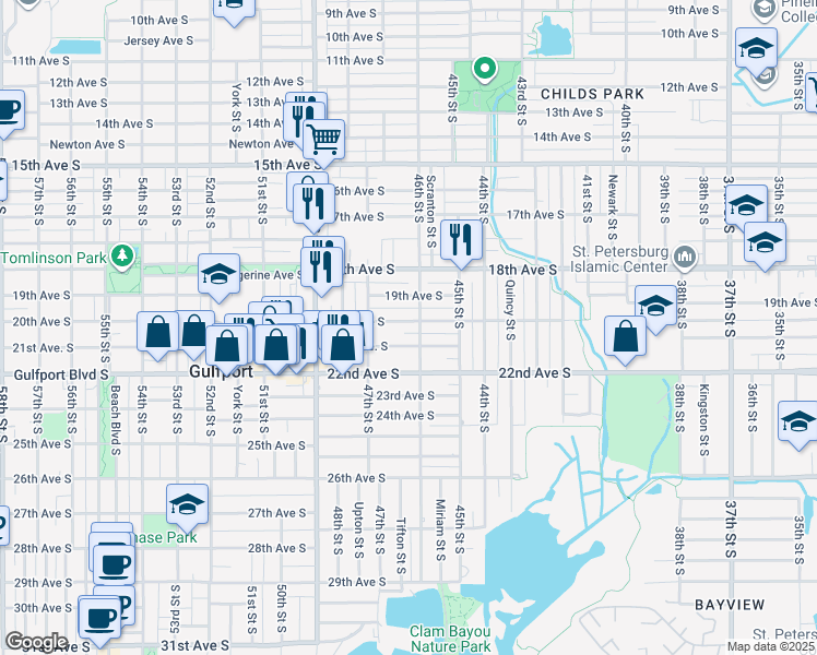 map of restaurants, bars, coffee shops, grocery stores, and more near 4642 20th Avenue South in St. Petersburg