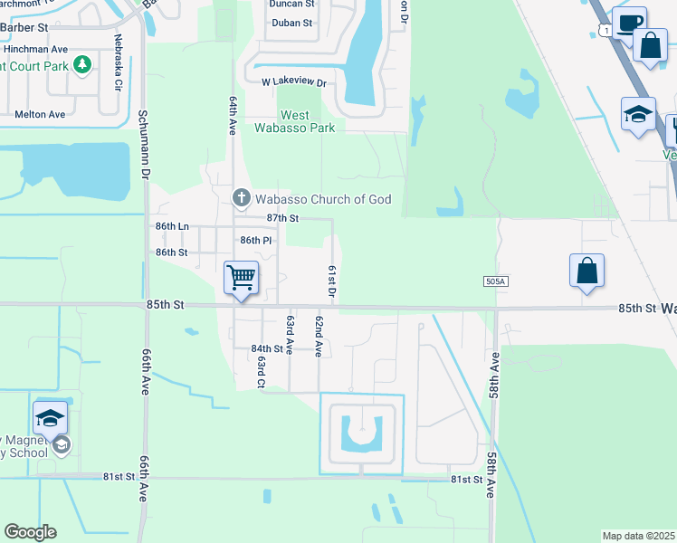 map of restaurants, bars, coffee shops, grocery stores, and more near 8585 61st Drive in Vero Beach