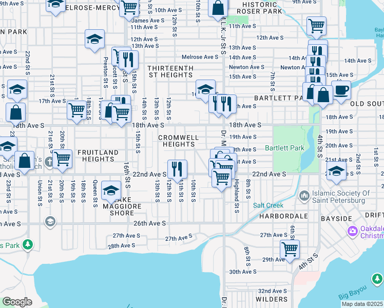 map of restaurants, bars, coffee shops, grocery stores, and more near 2010 Seminole Boulevard South in St. Petersburg