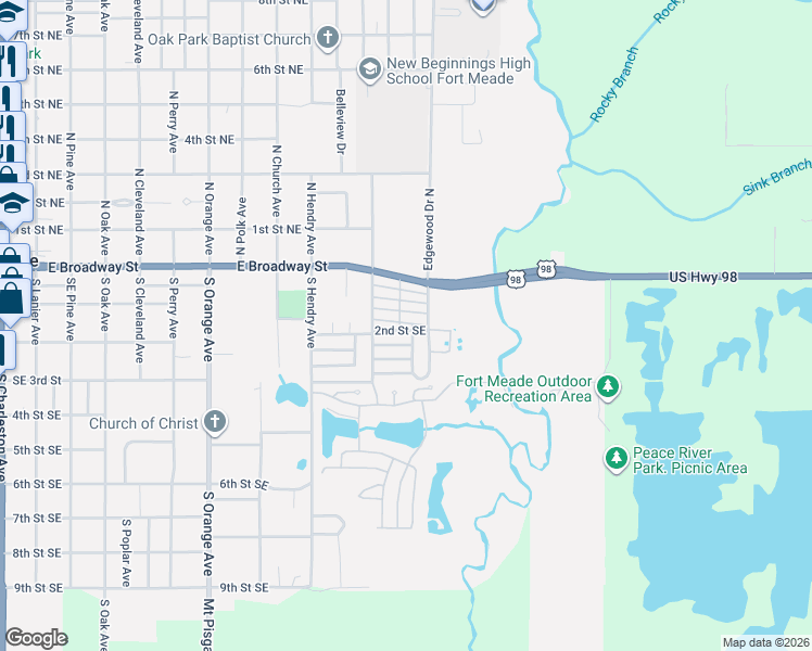 map of restaurants, bars, coffee shops, grocery stores, and more near 1017 2nd Street Southeast in Fort Meade