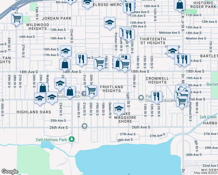 map of restaurants, bars, coffee shops, grocery stores, and more near 1718 20th Avenue South in St. Petersburg