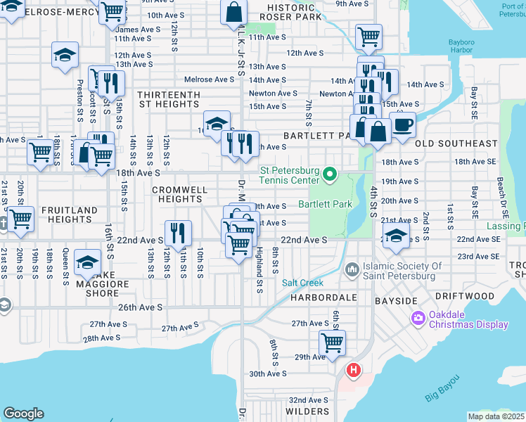map of restaurants, bars, coffee shops, grocery stores, and more near 842 20th Avenue South in St. Petersburg