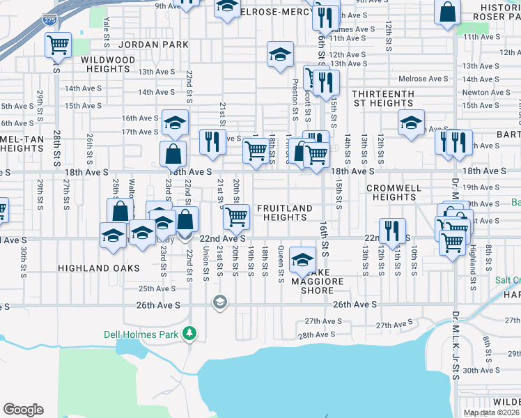map of restaurants, bars, coffee shops, grocery stores, and more near 2000 19th Street South in St. Petersburg