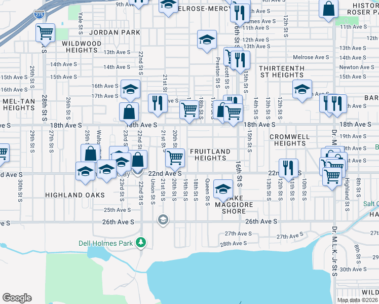 map of restaurants, bars, coffee shops, grocery stores, and more near 2000 19th Street South in St. Petersburg