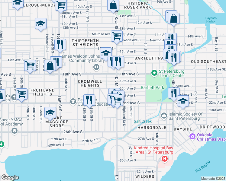 map of restaurants, bars, coffee shops, grocery stores, and more near 910 20th Avenue South in St. Petersburg