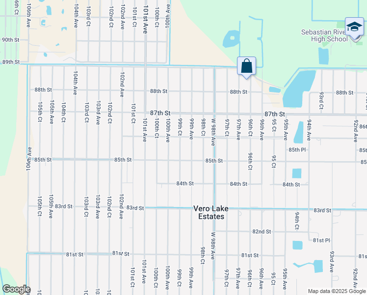 map of restaurants, bars, coffee shops, grocery stores, and more near 8556 99th Court in Vero Beach