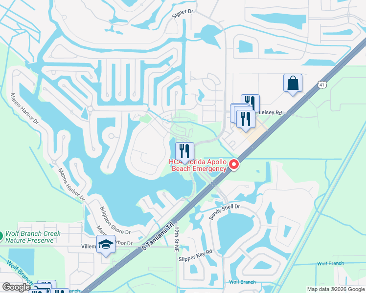 map of restaurants, bars, coffee shops, grocery stores, and more near 112 Aberdeen Pond Drive in Apollo Beach