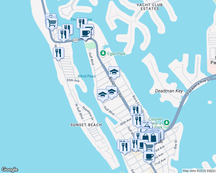 map of restaurants, bars, coffee shops, grocery stores, and more near 421 86th Avenue in St. Pete Beach