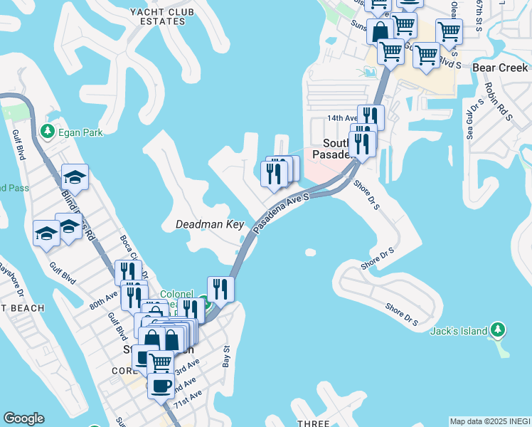 map of restaurants, bars, coffee shops, grocery stores, and more near 3333 Pasadena Ave S in South Pasadena