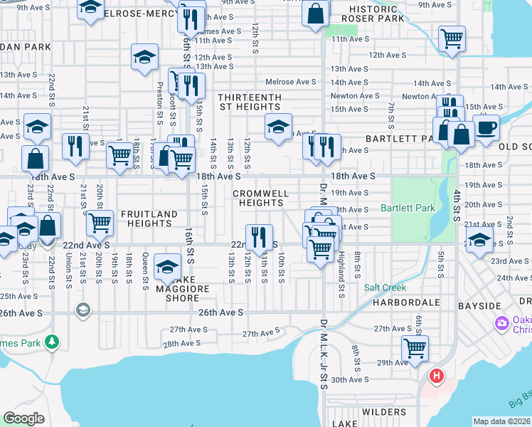map of restaurants, bars, coffee shops, grocery stores, and more near 2001 11th Street South in St. Petersburg