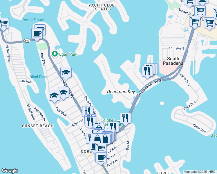 map of restaurants, bars, coffee shops, grocery stores, and more near 7932 Sailboat Key Boulevard South in South Pasadena