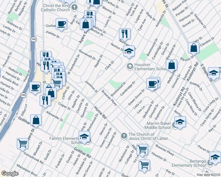 map of restaurants, bars, coffee shops, grocery stores, and more near 3902 Verner Circle in Corpus Christi