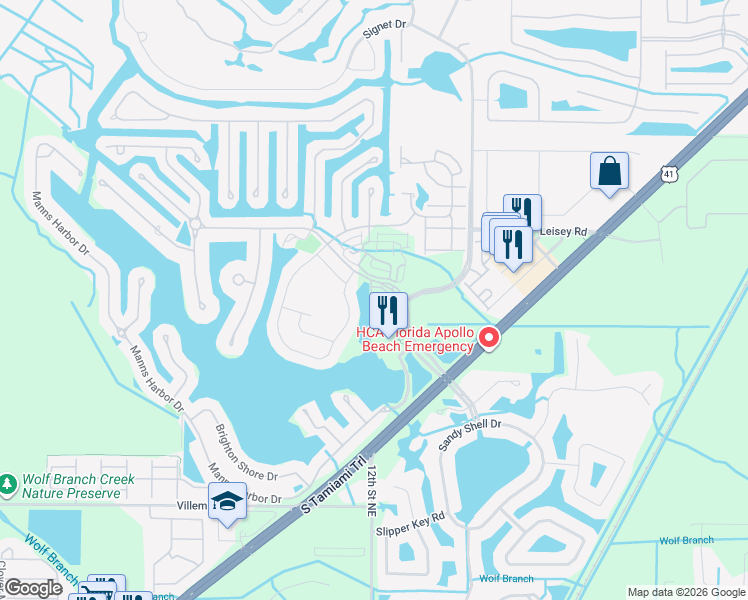 map of restaurants, bars, coffee shops, grocery stores, and more near 5501 Cafrey Place in Apollo Beach