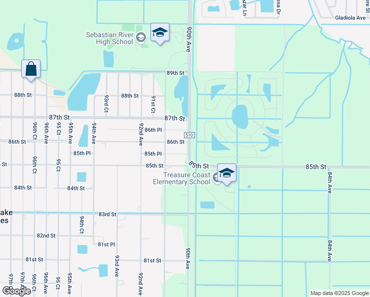 map of restaurants, bars, coffee shops, grocery stores, and more near 8575 90th Avenue in Vero Beach