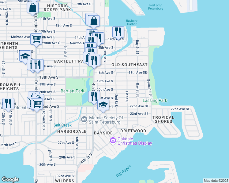 map of restaurants, bars, coffee shops, grocery stores, and more near 150 20th Avenue South in St. Petersburg