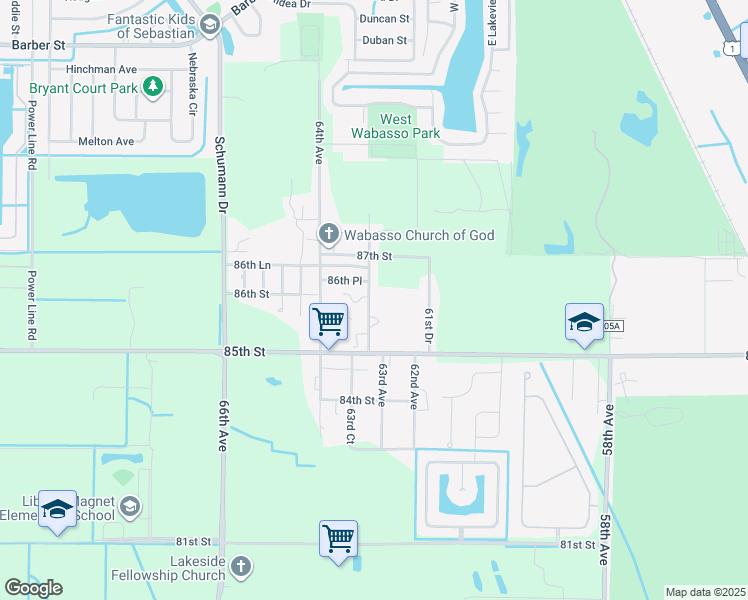 map of restaurants, bars, coffee shops, grocery stores, and more near 8560 63rd Avenue in Vero Beach