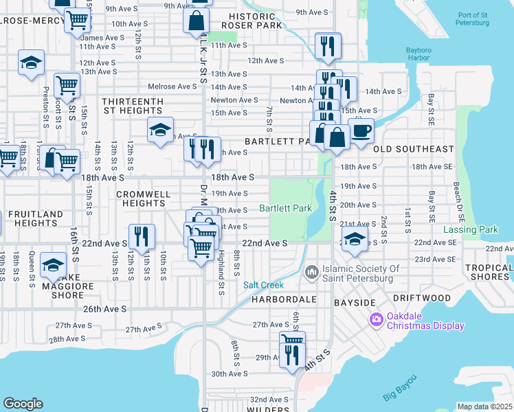 map of restaurants, bars, coffee shops, grocery stores, and more near 774 20th Avenue South in St. Petersburg