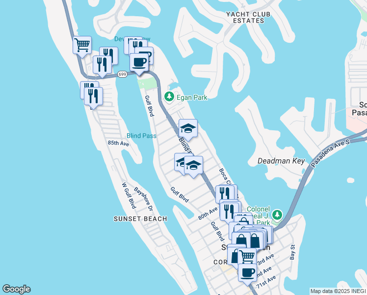 map of restaurants, bars, coffee shops, grocery stores, and more near in St. Pete Beach