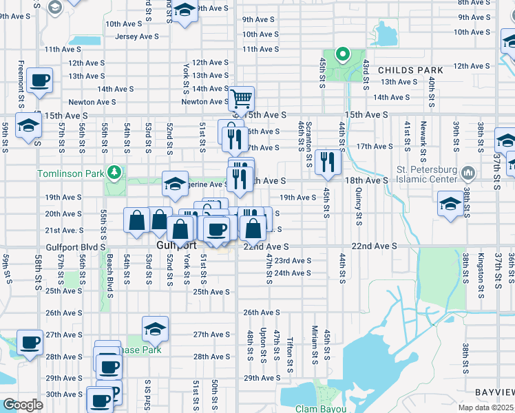 map of restaurants, bars, coffee shops, grocery stores, and more near 1924 48th Street South in St. Petersburg