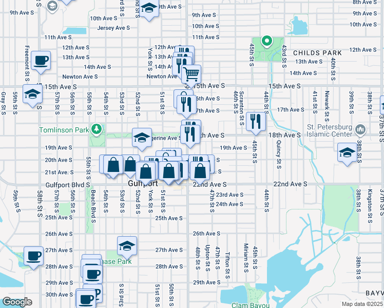map of restaurants, bars, coffee shops, grocery stores, and more near in Pinellas County