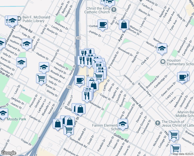 map of restaurants, bars, coffee shops, grocery stores, and more near 4211 Ayers Street in Corpus Christi