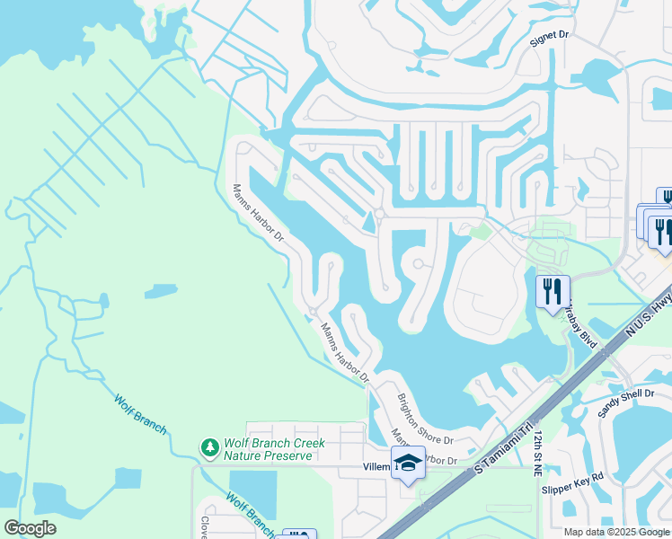 map of restaurants, bars, coffee shops, grocery stores, and more near 5319 Fishersound Lane in Apollo Beach