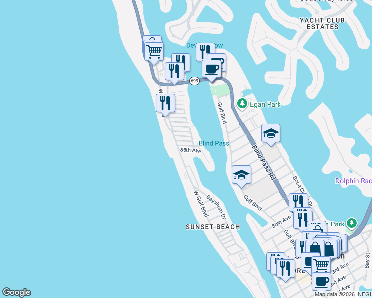 map of restaurants, bars, coffee shops, grocery stores, and more near in Treasure Island