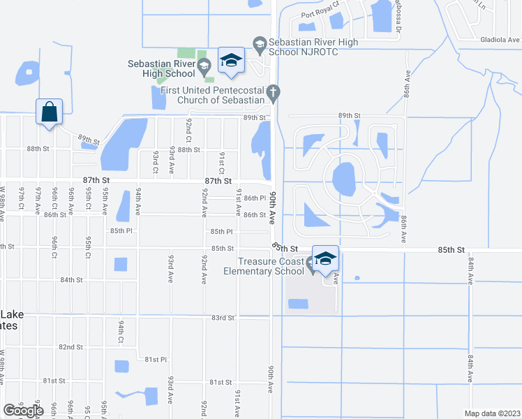 map of restaurants, bars, coffee shops, grocery stores, and more near 9026 86th Street in Vero Beach