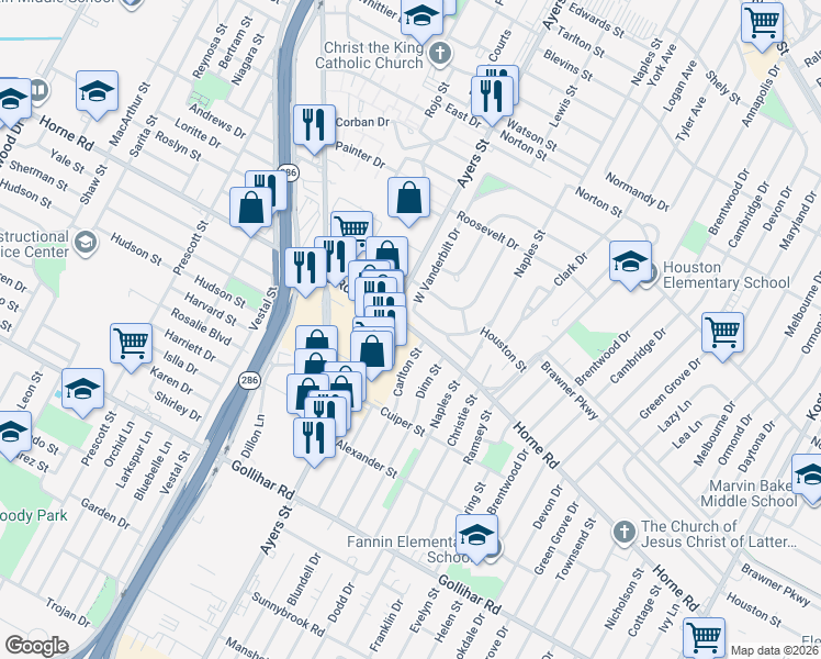 map of restaurants, bars, coffee shops, grocery stores, and more near 4034 West Vanderbilt Drive in Corpus Christi