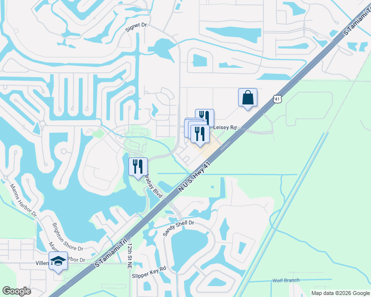 map of restaurants, bars, coffee shops, grocery stores, and more near 5538 Lavender Cotton Place in Ruskin