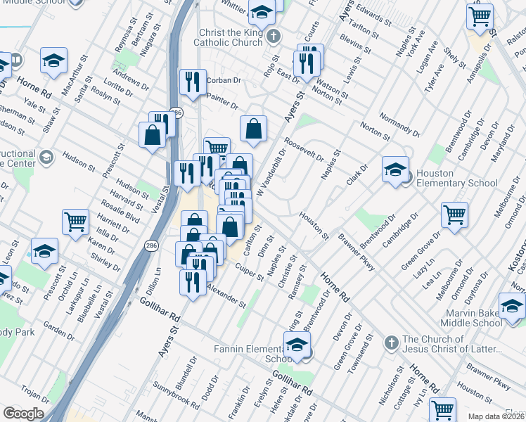 map of restaurants, bars, coffee shops, grocery stores, and more near 4034 West Vanderbilt Drive in Corpus Christi