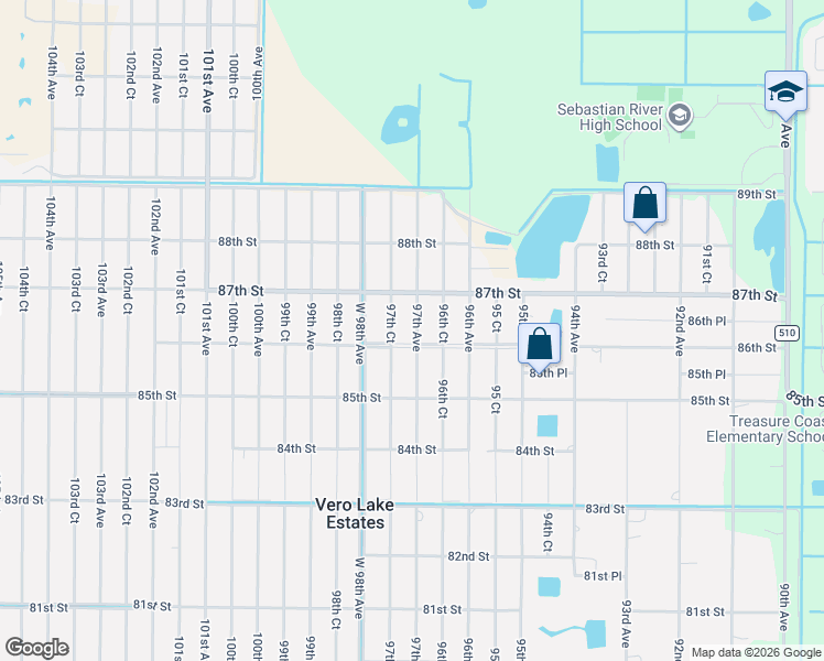map of restaurants, bars, coffee shops, grocery stores, and more near 8625 97th Ave in Vero Beach