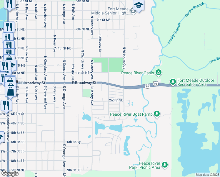 map of restaurants, bars, coffee shops, grocery stores, and more near 1014 East Broadway Street in Fort Meade