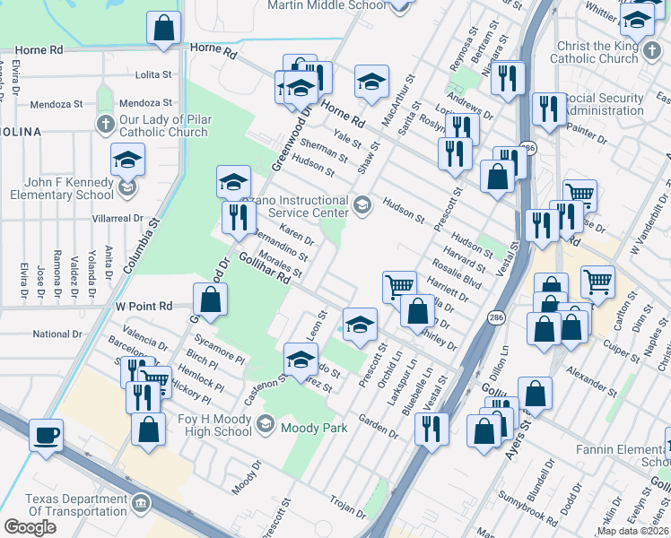 map of restaurants, bars, coffee shops, grocery stores, and more near 4401 Castenon Street in Corpus Christi