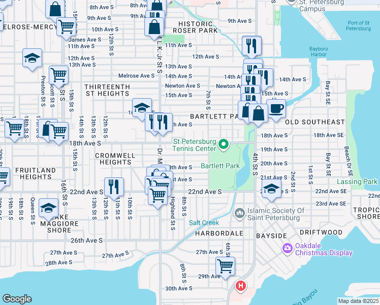 map of restaurants, bars, coffee shops, grocery stores, and more near 775 19th Avenue South in St. Petersburg