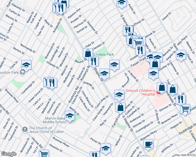 map of restaurants, bars, coffee shops, grocery stores, and more near 3241 South Staples Street in Corpus Christi