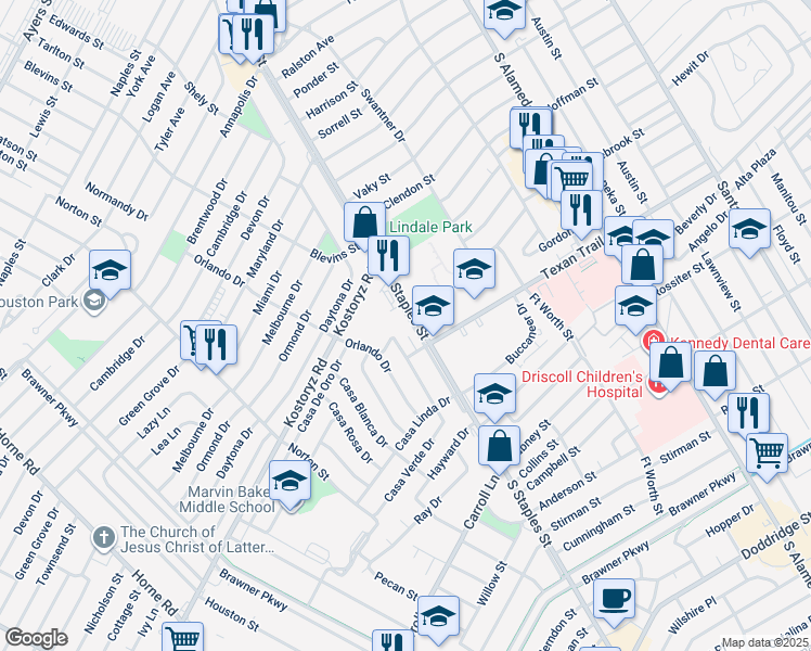 map of restaurants, bars, coffee shops, grocery stores, and more near 3241 South Staples Street in Corpus Christi