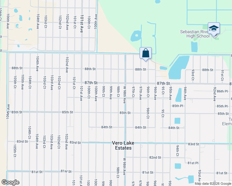 map of restaurants, bars, coffee shops, grocery stores, and more near 8635 98th Court in Vero Beach