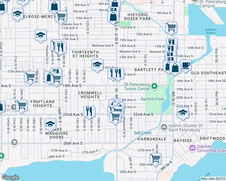 map of restaurants, bars, coffee shops, grocery stores, and more near 919 19th Avenue South in St. Petersburg