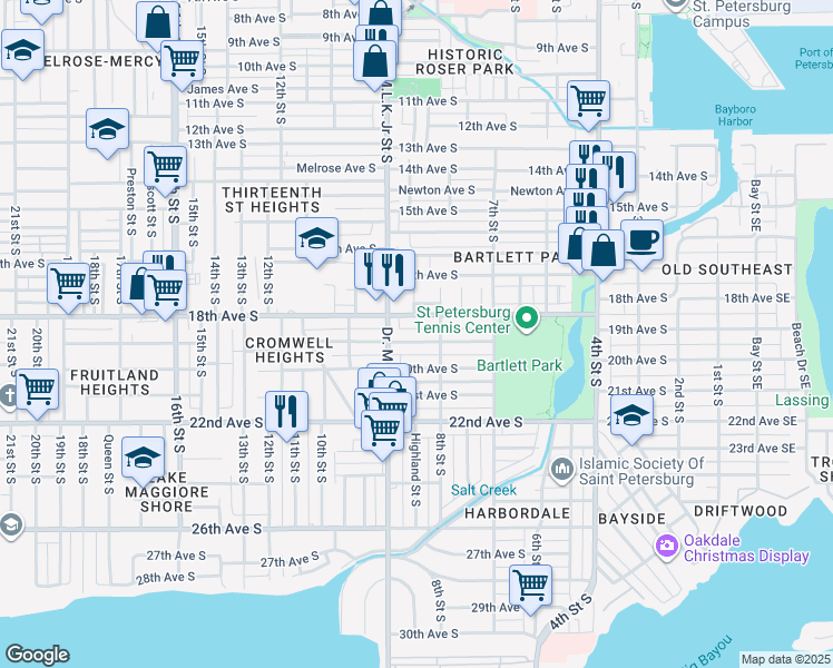 map of restaurants, bars, coffee shops, grocery stores, and more near 845 19th Avenue South in St. Petersburg